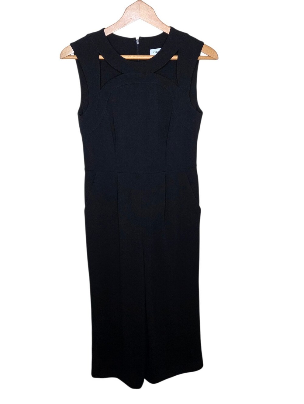Calvin Klein Black Jumpsuit Geometric Cut Out Details Cropped Wide Leg Size 4